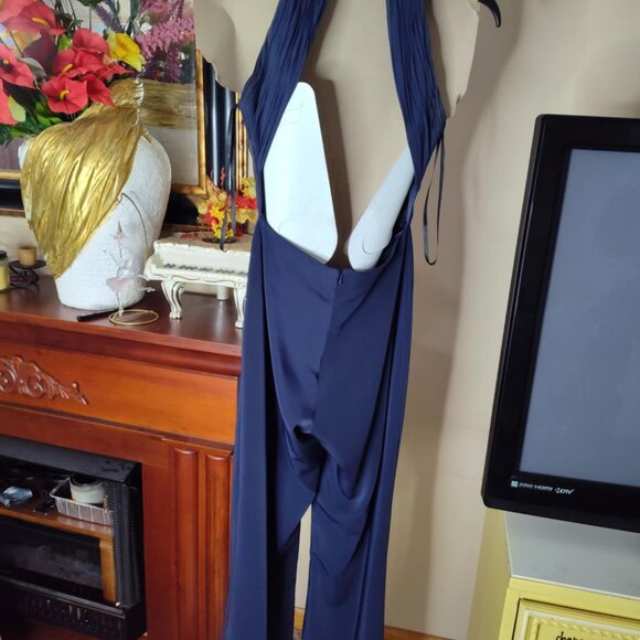 Claudine Mock Neck Party Formal Jumpsuit Blue Size 0 - Picture 2 of 10